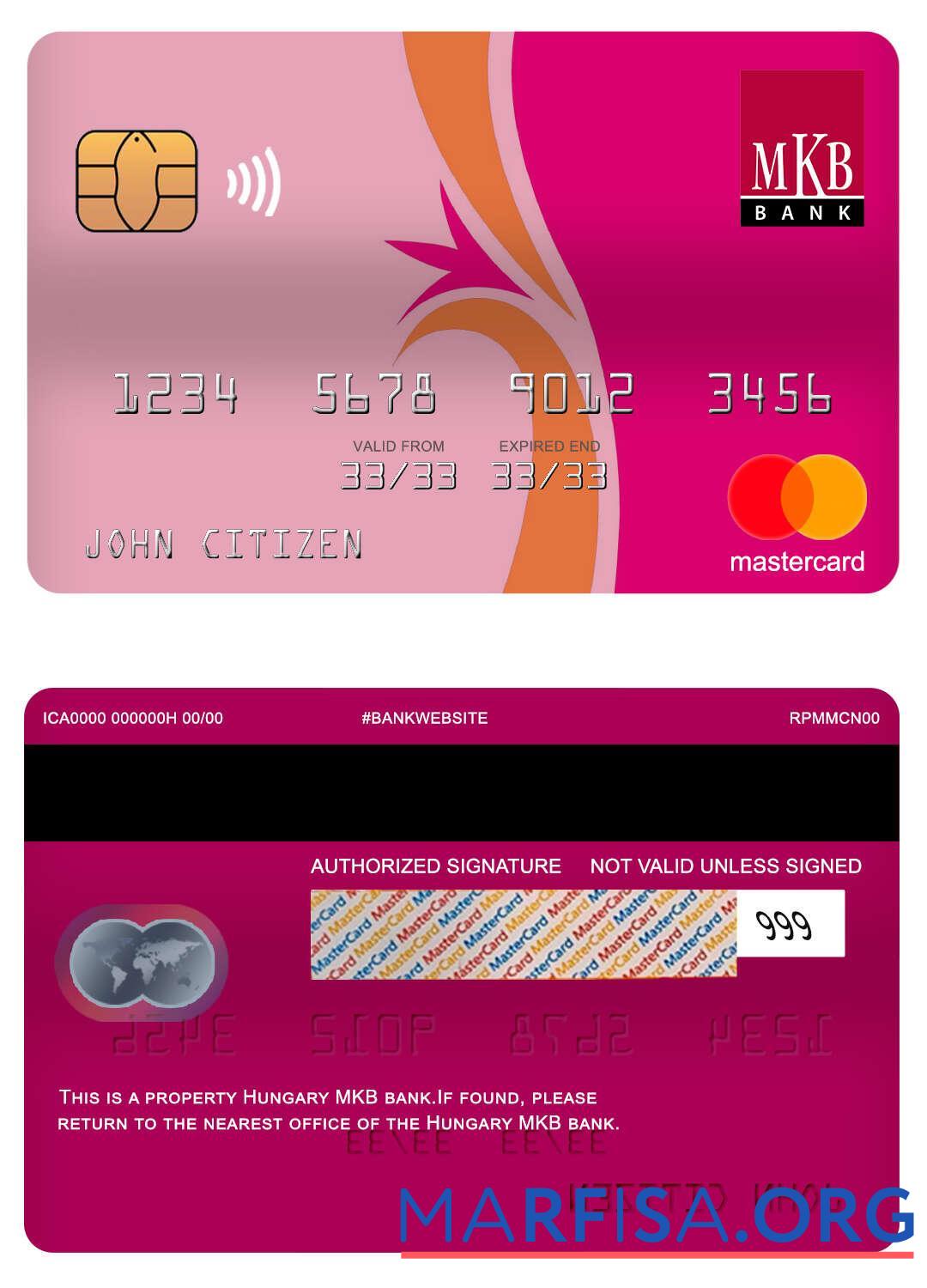Realistic Hungary MKB bank mastercard sample